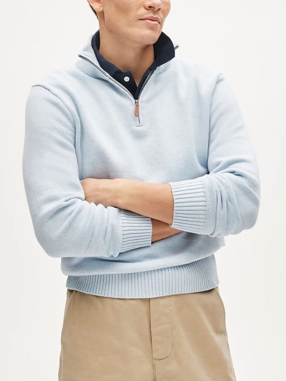 J crew heather sky Heritage cotton quarter-zip sweater